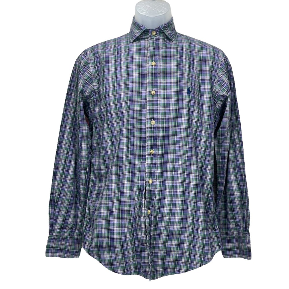 Polo Ralph Lauren Men's Small Purple/Green Plaid Long‎ Sleeve Button-Up Shirt